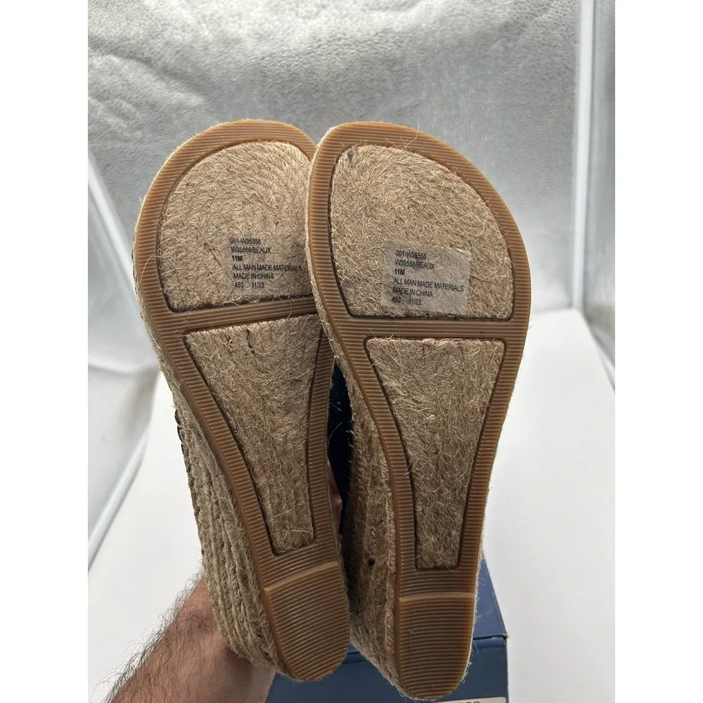 New White Mountain Beaux Perforated Thong Espadrille Wedge Sandals Black Size 11